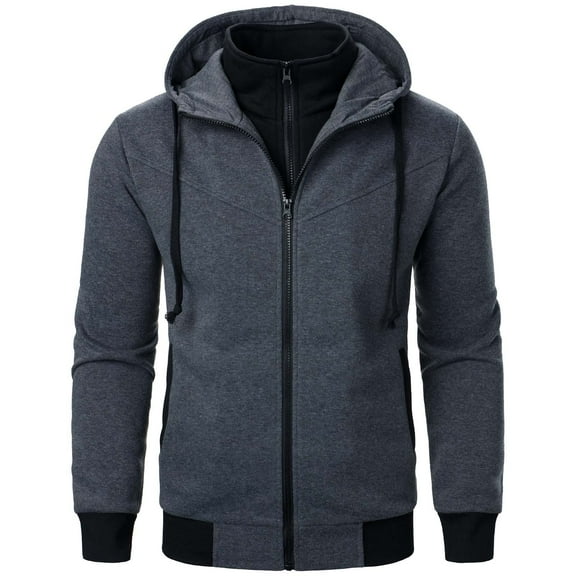 Men's Hoodies Pullover Zipper Pocket Long Sleeve Sweater Coat Fall Clothes Tops Hooded Sweatshirts Dark Gray 2XL