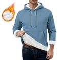 thumbnail image 1 of Men's Hoodies Sherpa Fleece Lined Sweatshirt Winter Casual Warm Drawstring Plain Hooded Pullover Sweater (L, Dark Blue #A), 1 of 7