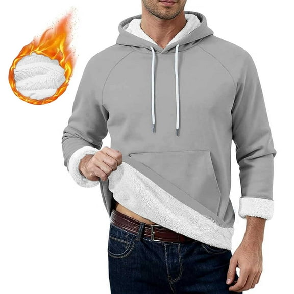 Men's Hoodies Sherpa Fleece Lined Sweatshirt Winter Casual Warm Drawstring Plain Hooded Pullover Sweater (XL, Gray #A)
