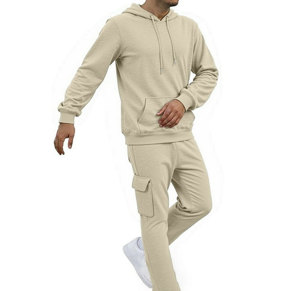 Men's Hoodies Solid Color Tracksuit Sweatsuit Sweatshirt and Sweatpant for Men 2 Piece Sets Pullover Sweater,Khaki,3XL