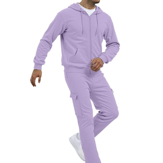 Men's Hoodies Solid Color Tracksuit Sweatsuit Sweatshirt and Sweatpant for Men 2 Piece Sets Pullover Sweater,Light Purple,XXL