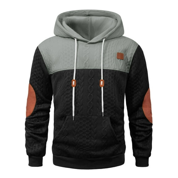 Men's Hoodies Sweatshirt with Kangaroo Pocket Novelty Color Block Pullover Hoodies Long Sleeve Hooded Drawstring Men Winter Warm Clothes Medium Black
