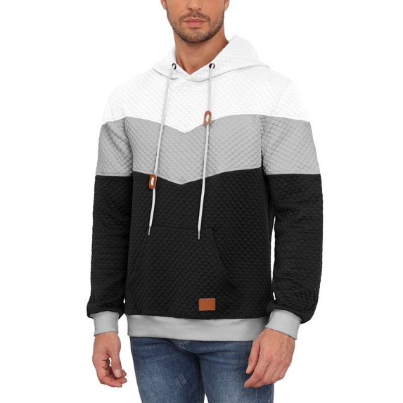 Men's Hoodies Sweatshirt with Kangaroo Pocket Novelty Color Block Pullover Long Sleeve Drawstring Hooded Tops