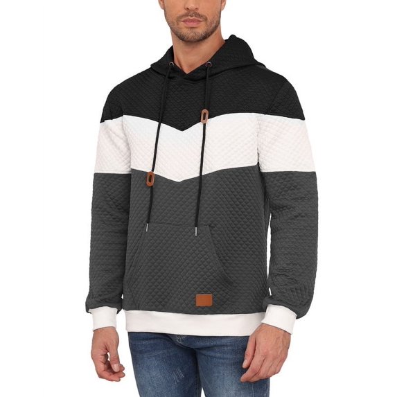 Men's Hoodies Sweatshirt with Kangaroo Pocket Novelty Color Block Pullover Long Sleeve Drawstring Hooded Tops