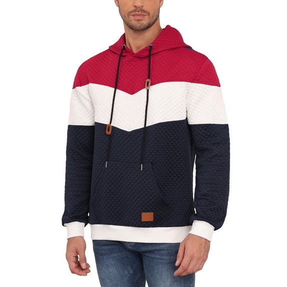 Men's Hoodies Sweatshirt with Kangaroo Pocket Novelty Color Block Pullover Long Sleeve Drawstring Hooded Tops