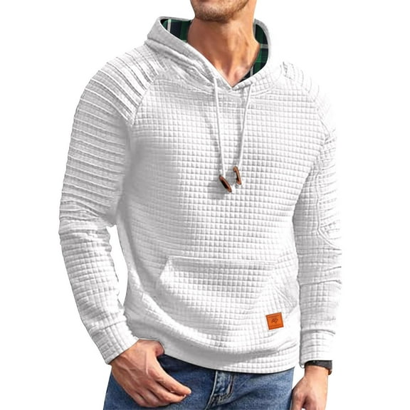 Men’s Hoodies Textured Waffle Knit Pullover Hoodie With Adjustable Drawstring Long Sleeve Casual Sweatshirt For Fall and Winter,Size S-2XL