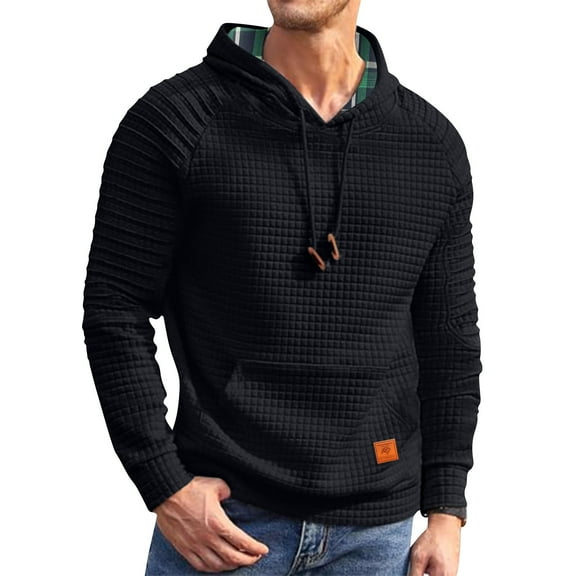 Men’s Hoodies Textured Waffle Knit Pullover Hoodie With Adjustable Drawstring Long Sleeve Casual Sweatshirt For Fall and Winter,Size S-2XL