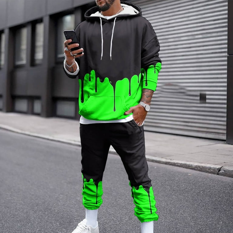Men s Hoodies Tracksuit Gradient Color Long Sleeve Sweatshirts Jogger Pant 2 Piece Outfits Fall Jogging Sweatsuits Streetwear Walmart