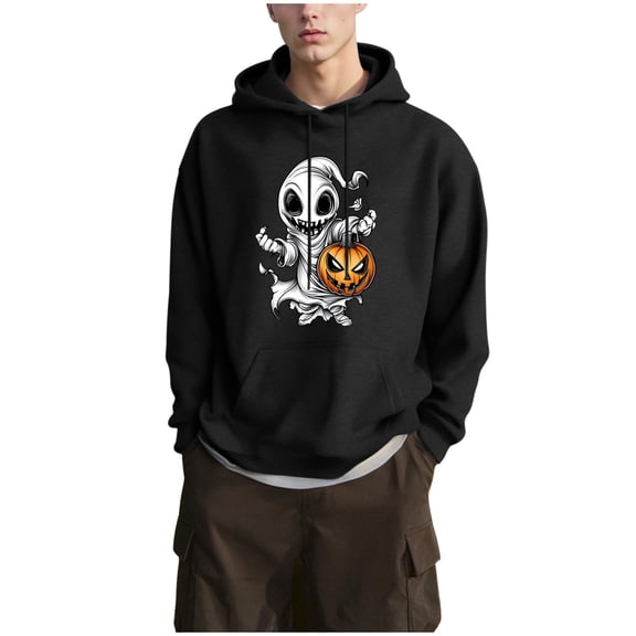 Men's Hoodies Trendy Funny Ghost Casual Hooded Drawstring Pullover Sweatshirts 100% Cotton Hoodie with Pocket XL