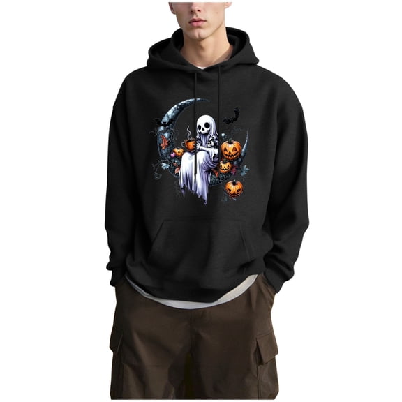 Men's Hoodies Trendy Moon Ghost Casual Hooded Drawstring Pullover Sweatshirts Loose Fit Long Sleeve Hoodie with Pocket XXL