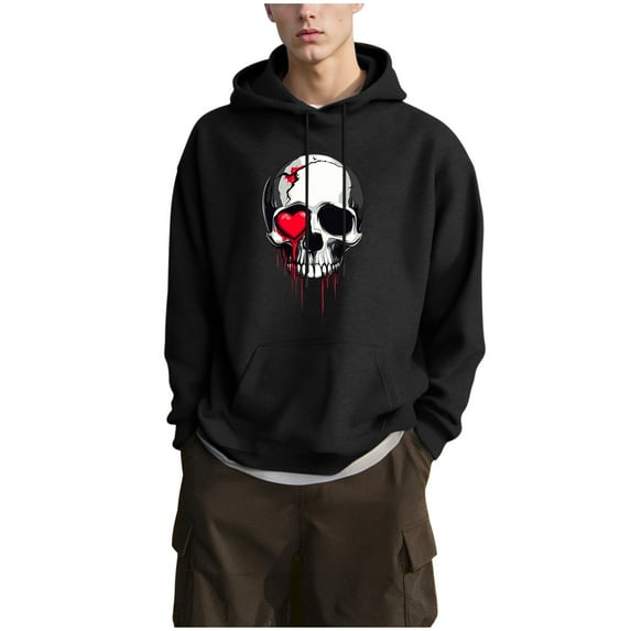 Men's Hoodies Trendy Skeleton Graphic Hoodies Drawstring Halloween Sweatshirts 100% Cotton with Pockets XXL