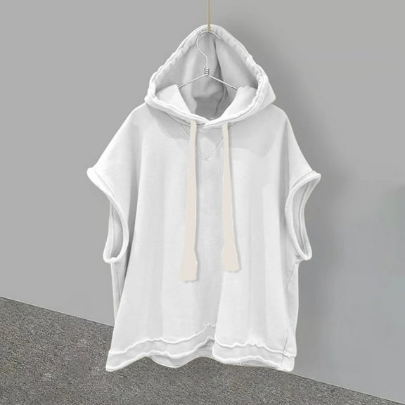 Men's Hoodies White And Black Under $10 Summer Solid Color Drawstring Sport Casual Bottom Sleeveless Hooded Top