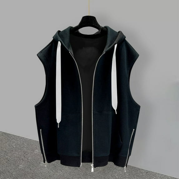 Men's Hoodies With Zipper Big And Tall Under $10 Casual Solid Color Sleeveless Pullover Hooded Zipper Sleeveless Hooded Blouse