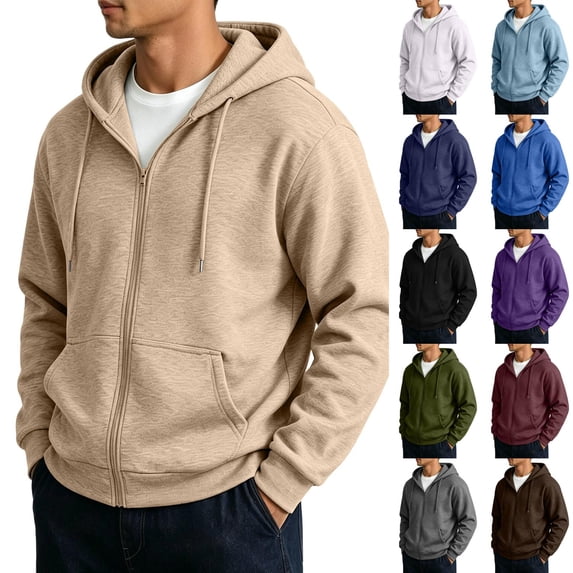 Men's Hoodies Zip Up Hooded Sweatshirts with Pockets | Sweatshirts;Fall Clothes Outfits;Full Zip Up Hoodie;Long Sleeve Winter Jackets;Relaxed Fit Coat, L
