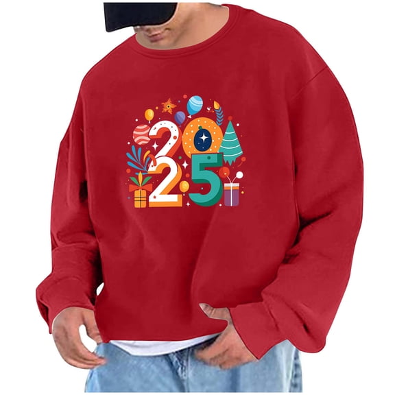 Men's Hoodless Sweatshirt Graphic 2025 New Year Printing Sweatshirt Pullover Round Neck Long Sleeve Exercise No Hat The Coat Hoodie