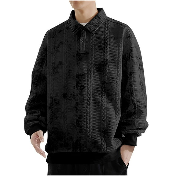 Men's Hoodless Sweatshirt Vintage Printed Button-up Long Sleeved Fashion Knit Without Hoodie