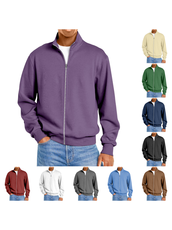 Men's Hoodless Sweatshirt with Zipper Long Sleeve Jacket Lightweight Bomber Jackets Business Casual Fashion Outerwear