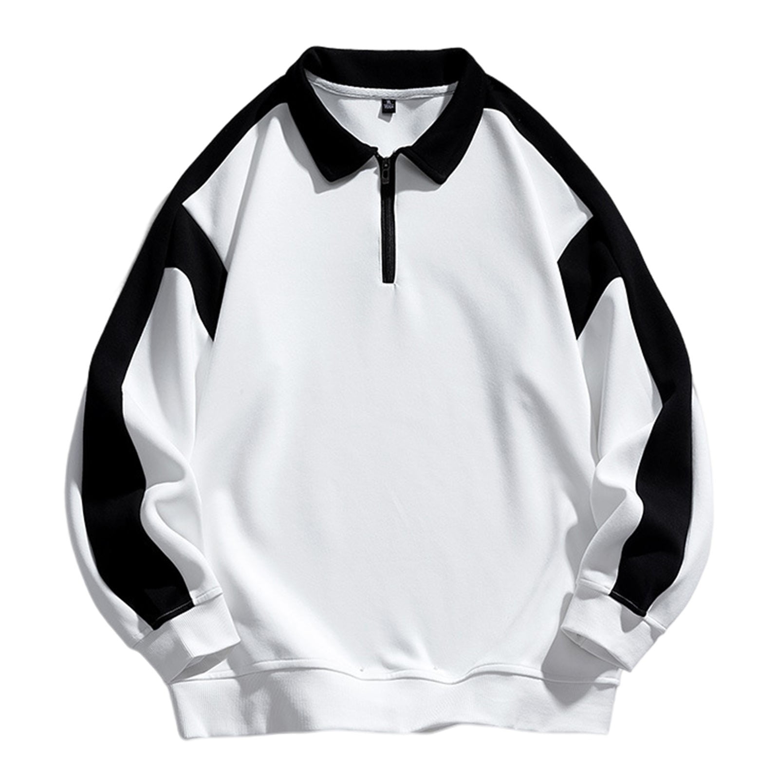 Men's Hoodless Sweatshirts Patchwork Printed Long Sleeve Clothes Lapel