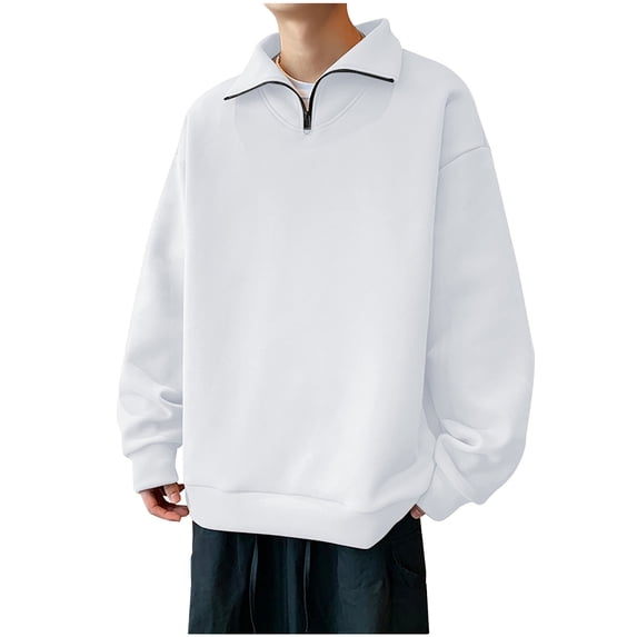 Men's Hoodless Zippered Sweatshirt Big And Tall Fashion Vintage Printed Button-up Long-sleeved Top Without Hoodie