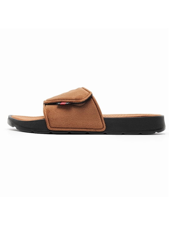 Men's Hook and Loop Open‑Toe Slide Sandals, Adjustable Wide Strap Textured Insole Open‑Heel Design Thick Platform Outsole Footwear For Indoor Household And Casual Outdoor Use