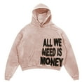 thumbnail image 1 of Men's Hop Gothic Oversize Cropped Hoodie With Y2K Letter Print Sweatshirt Casual Baggy Long Sleeve Hooded Pullover Hoodie With Kangaroo Pocket (Khaki,XL), 1 of 4