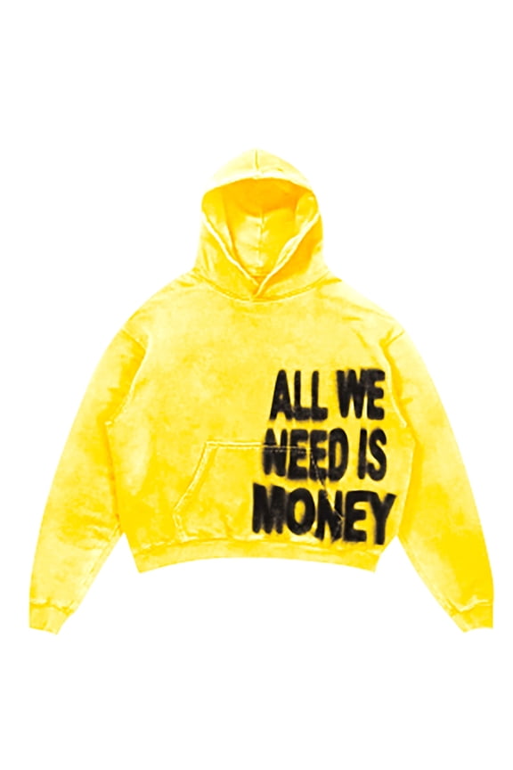 Men's Hop Gothic Oversize Cropped Hoodie With Y2K Letter Print Sweatshirt Casual Baggy Long Sleeve Hooded Pullover Hoodie With Kangaroo Pocket (Yellow,3XL)