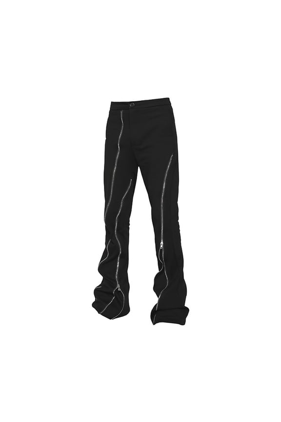 Men's Hop Zipper Split High Street Trend Slit Micro Stretch Wide Leg Design Pants Jeans