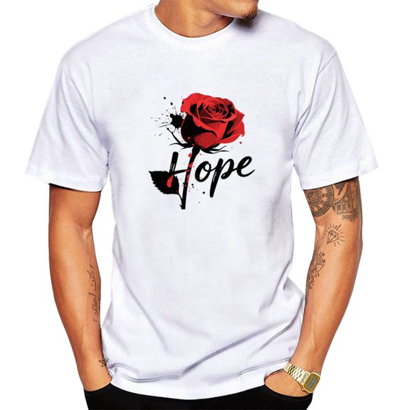 Men's Hope Print Tee Men Short Sleeve Crew Neck Active Top Casual Wear Breathable Summer Male Clothing