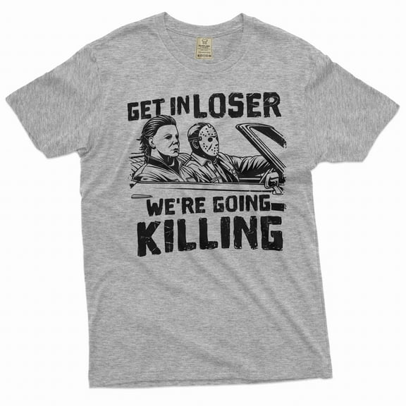 Men's Horror Movie Shirt Serial Killers T-Shirt Halloween Movie Characters Shirt Halloween Costume (Medium Grey)