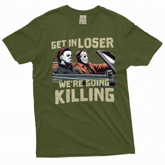 Men's Horror Movie Shirt Serial Killers T-Shirt Halloween Movie Characters Shirt Halloween Costume (Medium Military Green)