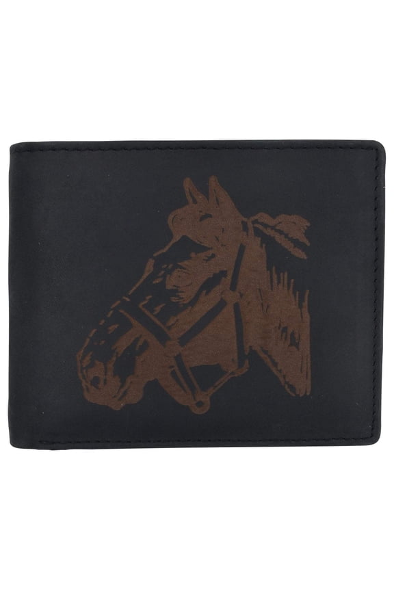 Men's Horse Printed Logo Genuine Leather RFID Blocking Bifold Wallet