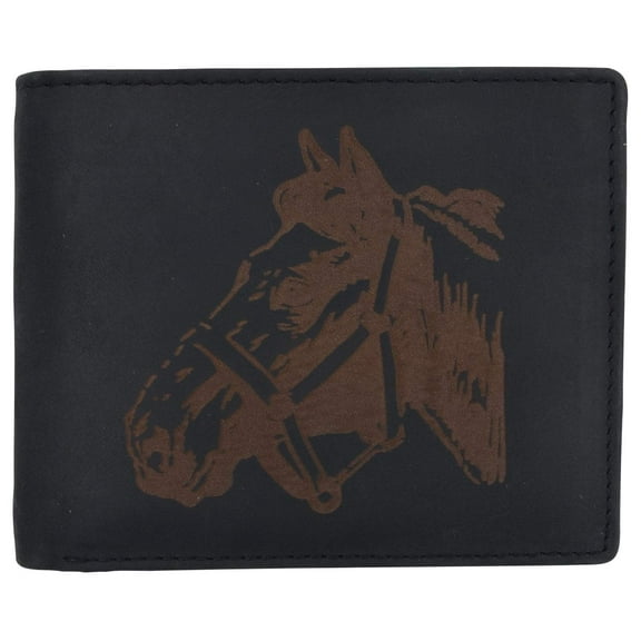 Men's Horse Printed Logo Genuine Leather RFID Blocking Bifold Wallet