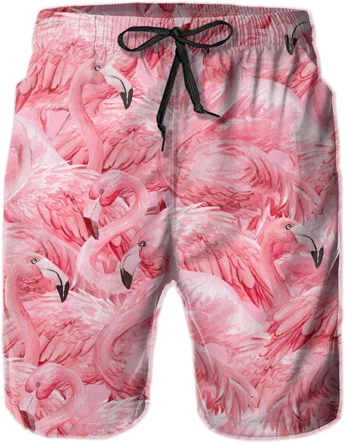 Men's Hot Pink Flamingo Men's Swim Trunks Beach Board Shorts Quick Dry
