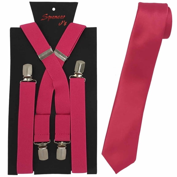Men’s Hot Pink Suspenders & Satin Skinny Tie Collection in a variety of colors by Spencer J’s