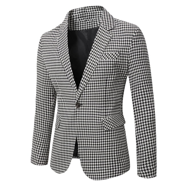 Men's Houndstooth Double Breasted Blazer - Peak Lapel Suit Jacket For Groom, Prom, Wedding