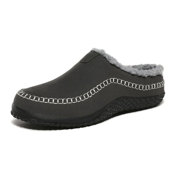 Men's House Slippers Cozy Moccassin Slippers Non-Slip Warm Suede House Shoes Soft Comfy Bedroom Slippers Men's Mules Clogs Indoor Outdoor Loafers Suede Size 6 Gray 38