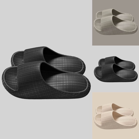 Men's House Slippers Non-Slip Thick Heel Open Toe Slip-on Casual Home Slippers Solid Color Bathroom Shower Shoes for Men Khaki 9