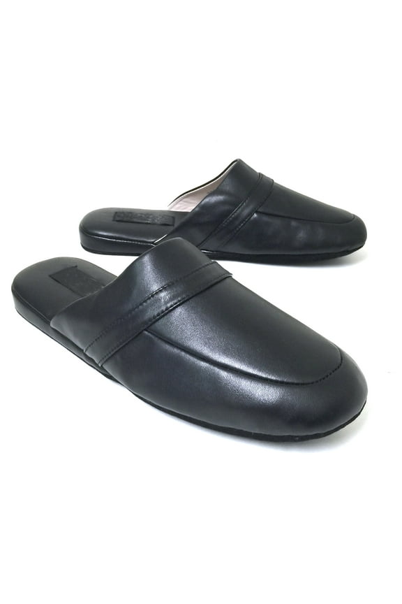 Men's House Slippers Scuff Leather Lining Sole Comfort in Door Padded Loafer Shoes