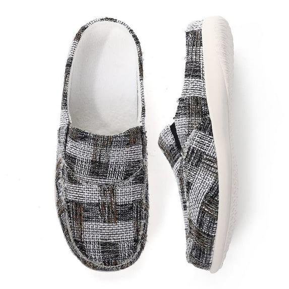 Men's House Slippers, Slippers with Arch Support , Memory Foam House Shoe for Men, Orthotic Shoes for Indoor Outdoor,Size 9,Black Beige