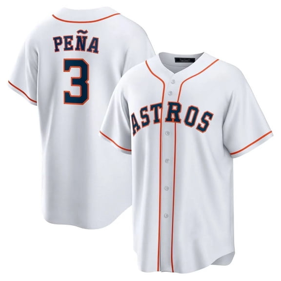 Men's Houston Team #3 Peña T-Shirt Uniform, Athletic Casual Button Down Short Sleeve-White2-L