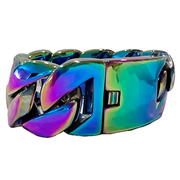 Mens Huge Bracelet Multicolor Rainbow 316L Stainless Steel Heavy Cuban Link 8.5" 30MM Thick