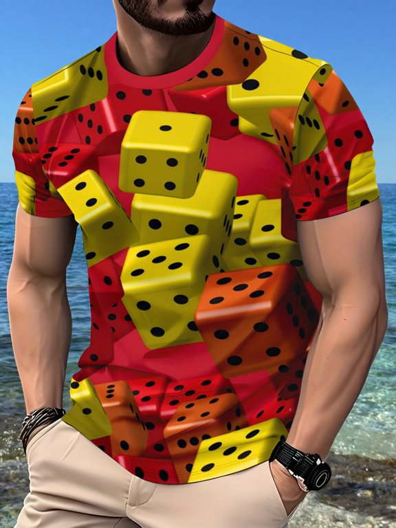 Men's Hugh 3D Printed Dice Case T-Shirt - Vitality Street Grid, Transparent regular version, washable and comfortable fabric