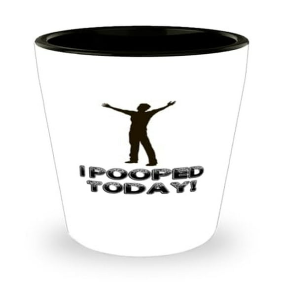 Men's Humor Shot Glass, I Pooped Today! Achievement Pun, Novelty Mini Glassware Gift, 1.5oz Cup for Fun Celebrations