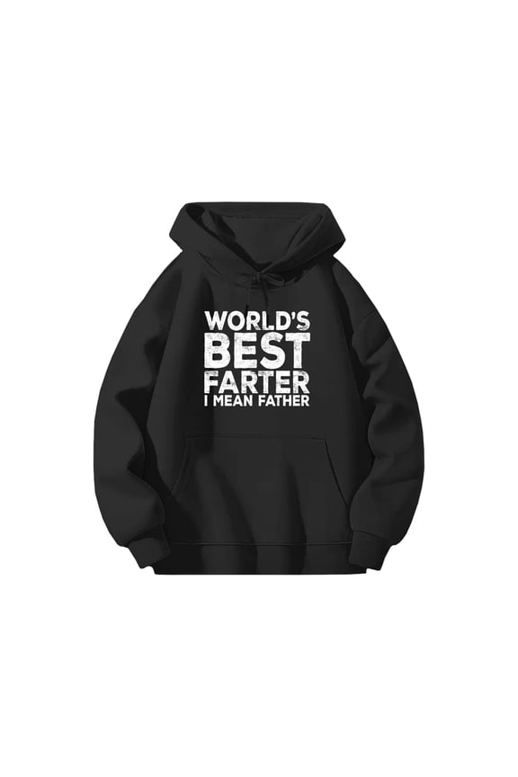Men's Humorous Father's Day Graphic Hoodie, Funny Polyester Pullover Sweatshirt L