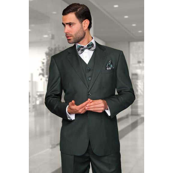 Men's  Hunter Green Wool Vested Suit 38 Short