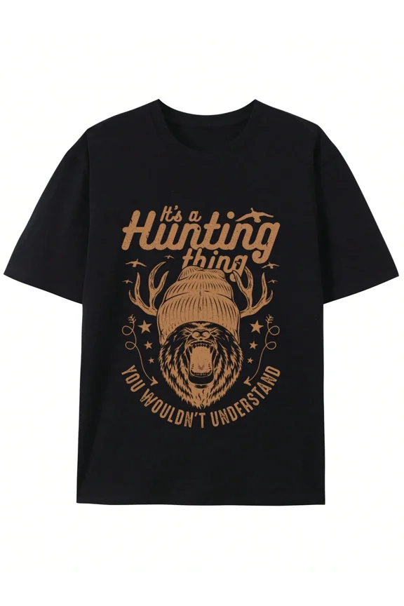 Men's Hunting Bear Graphic T-Shirt, Short Sleeve Crew Neck Tee, Outdoor Wildlife Apparel