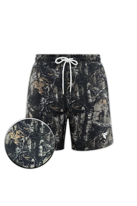 Men’s Hunting Camo Shorts – Breathable Athletic Shorts with Zipper Side & Back Pockets – Size S