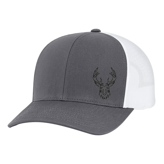 Men's Hunting Season Mesh Back Trucker Hat, Deer Stag Head, Charcoal/White