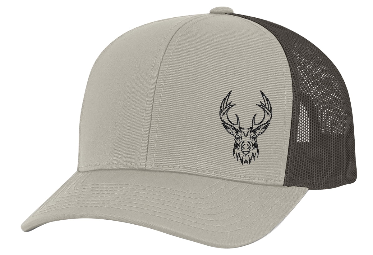 Men's Hunting Season Mesh Back Trucker Hat, Deer Stag Head, Khaki/Brown