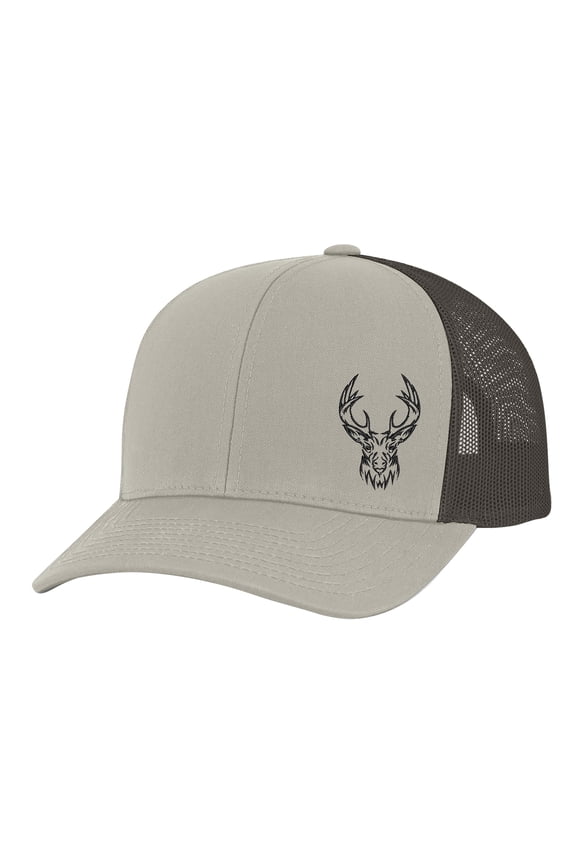Men's Hunting Season Mesh Back Trucker Hat, Deer Stag Head, Khaki/Brown